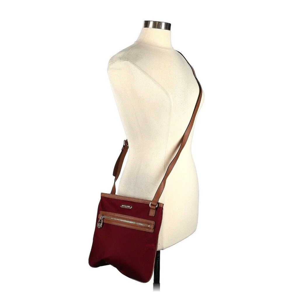 MICHAEL KORS Kempton Claret Burgundy Nylon Pocket Crossbody Bag